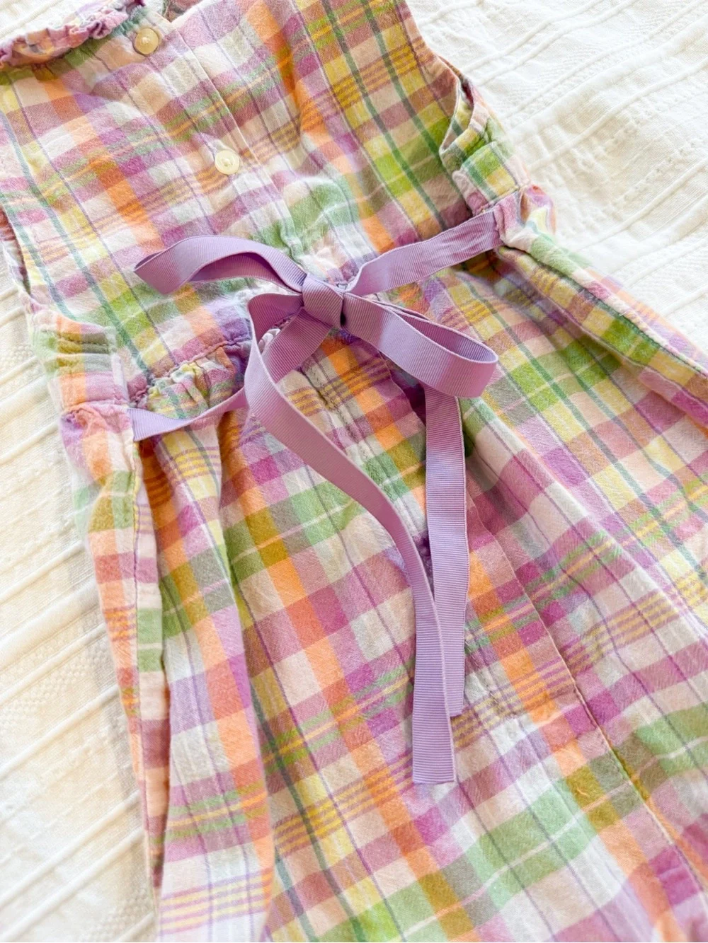 Vintage Ralph Lauren 100% Cotton Baby Girl Plaid Romper Peter Pan Collar Bubble